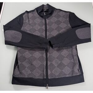 Boss Hugo Boss Gray Argyle Cotton Blend Mens Full Zip Jacket - XL